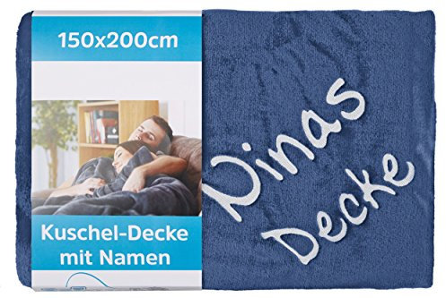 Wolimbo Kuscheldecke mit Namen - 200 x 150cm - dunkelblau - für Erwachsene und Kinder - Wohndecke Sofadecke nach Wunsch Bestickt