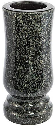 Afterglow Stilvolle Grabvase aus echtem Granit Impala dunkel Höhe 20 cm/Ø 10 cm Grabschmuck wetterfest frostsicher Granitvase mit Kunststoffeinsatz Friedhofsvase