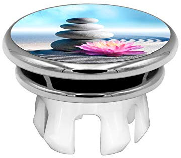 KNOPPO® Waschbecken Überlauf Abdeckung, Überlaufblende, Überlaufrosette - Mirror Energy Stone Motiv (chrom)