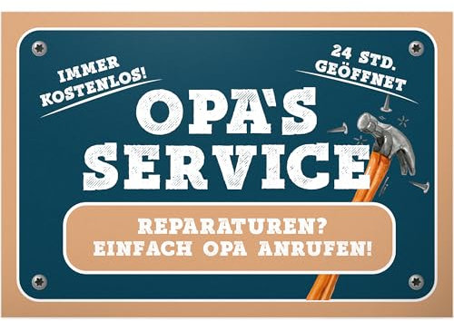 DankeDir! Opa's Service Schild - Süßes Wand- und Türschild, Kunststoffschild, 30 x 20 cm, Beige, Vintage, Wandmontage, Dekorative Signage, Geschenkidee für Großvater/Großeltern