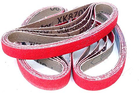 VSM Schleifbänder XK870F – 12 x 300 mm – Körnung P240 – 15 Stück – Keramikkorn für Metall Edelstahl – hochflexible Gewebeunterlage für Konturen – wasserfest – Profi-Feilenbänder für Schärfmaschinen