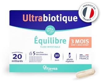 Vitavea Ultrabiotique Equilibre - Complément alimentaire flore intestinale - Probiotiques - 20 milliards de ferments lactiques - 5 souches documentées - 90 gélules - 3 mois - Fabriqué en France