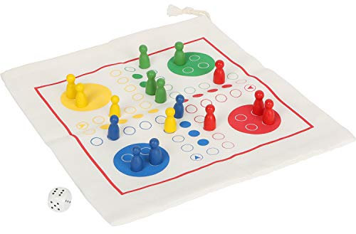 Small Foot Ludo Holz, FSC 100%-Zertifiziert, Brettspiel für Reisen, im praktischen Beutel, ab 3 Jahren, 12022