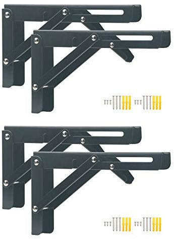 Pxyelec 4pcs Folding Shelf Bracket 8 inches, Heavy Duty Stainless Steel Wall Shelf Support Bracket for Space-Saving DIY Workbench with Install Screws