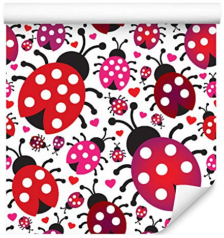 Muralo Tapete 10m Rolle Vlies Tapete Natur Himmel Marienkäfer Herzen Punkte Kugeln Vliestapete 1000 x 53cm Wand Tapete Wohnzimmer Kinderzimmer Moderne Wanddeko Wand Dekoration