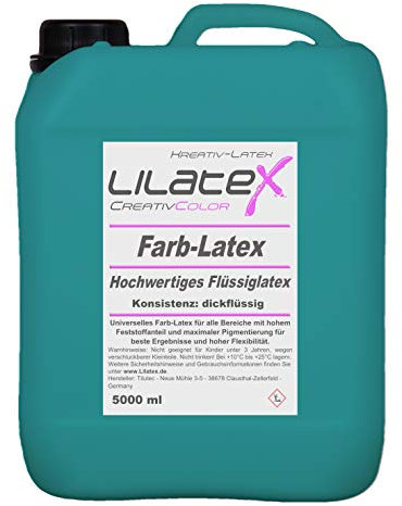5 Liter Lilatex farbiges Flüssiglatex/Farblatex/Latexmilch - dickflüssiges Naturlatex in TÜRKIS