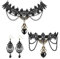 LOLIAS Halloween Halskette Armband Ohrringe Set für Frauen Schwarze Spitze Lolita Steampunk Vampire Viktorianische Gothic Weihnachten Kostüm Schmuck Set
