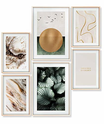 Heimlich Premium Poster Set OHNE Bilderrahmen | Stilvolles mit passenden Bilder als Wohnzimmer Deko 2 x DIN A4 & DIN A3 A4 - ca. 30x42 21x30 » Abstrakt Gold Boho «, Rahmen