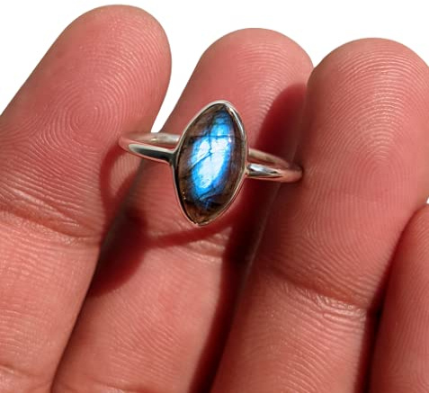 Labradorite 925 Bague en argent sterling massif faite à la main Travail naturel Pierres précieuses Marquise Forme Femmes Bijoux