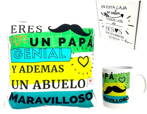 by Krol - Regalos Originales Hombre - Día del Padre - Regalos Dia del Padre - Regalo Hombre Original - Regalo Hombres - Cojín + Relleno y Taza Papá Genial - Cumpleaños Papá - para Padres y Abuelos