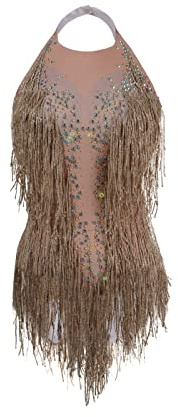 Goldener glitzernder Strass-Body für Damen, Fransen-Top, Tanzanzug, Drag Queen-Kostüm, Outfit