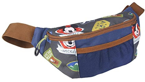 CERDÁ LIFE'S LITTLE MOMENTS - Children's Mickey Mouse Fanny Pack Ideal for Excursions and Walks with Front Pocket and Mesh Pocket | Official Disney License, Blue, Children's Trekking Waist Bag