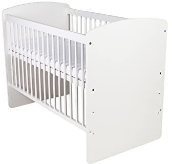 KMbaby Babybett K2 Weiß 120 x 60 cm mit Lattenrost - Baby Kinderbett Gitterbett 3 Stufen Höhenverstellbar - Lackiertes Kiefernholz & MDF