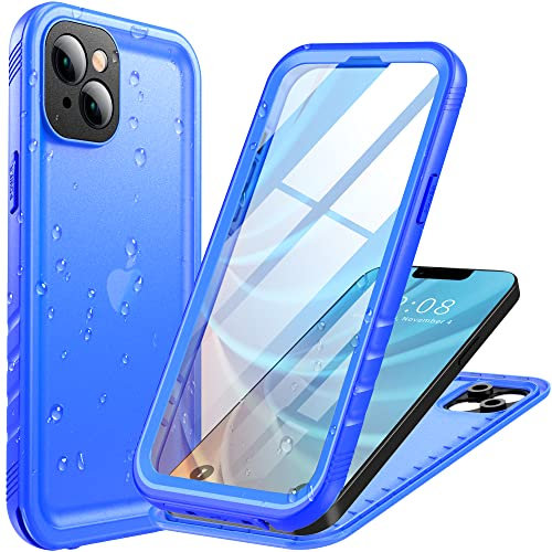 Cozycase for iPhone 14 Plus Waterproof Case Blue - Shockproof Dustproof/Heavy Duty/Front and Back Cover【360 Full Body Protective】 Underwater for Swimming with Built-in Screen/Camera Protector