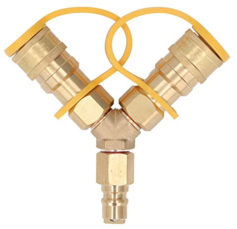 3/8-Zoll-Gas-Y-Splitter, Erdgas-Schnellkupplungs-/Trennadapter gleichzeitig für zwei NG- und LPG-Einheiten, Grills, Campingkocher, Feuerstellen im Innenhof