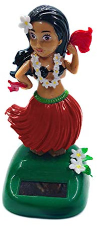 Solar Tanzendes Spielzeug,Asudaro Auto-Armaturenbrett Süßes Dekor Hula-Tänzerin Hawaiian Hula Shaking Head Tänzerin Figur Armaturenbrett Ornament Innenraum Hawaii Party Deko Kinderspielzeug,rot