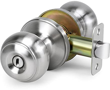 LOQRON Privacy Door Knob, Keyless Interior Door Lock Right and Left Side Bedroom, Bathroom, Satin Nickel,1 Pack