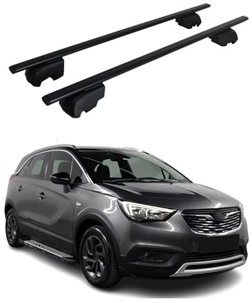 OMAC Dachträger für Opel Crossland/Crossland X 2017-2024 Stahl 2X Schwarz | ISO/PAS 11154:2006 geprüft, Abschließbar, City-Crash-getestet, bis 75 kg Traglast, Querträger, Grundträger