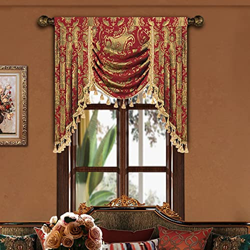 TOPLUXE Swag Volant Vorhang für Schlafzimmer Esszimmer Wohnzimmer Küche, Damast Kurzstore Waterfall Volant-Vorhang für Fenster 1 Stück (Breite 100cm, Burgund)