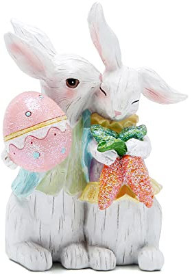 Hodao 3 Stück Osterhasen-Familiendekorationen, Frühling, Ostern, Kaninchen, Dekorationen, Tischdekorationen, für Party, Zuhause, Urlaub, niedliche Hase, Ostertag, Dekorationen (weißes Paar)