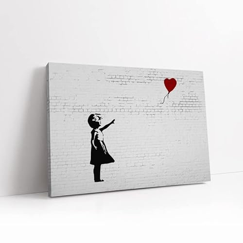 KAWAHONE Banksy Wandkunst Banksy-Mädchen mit rotem herzförmigem Ballon (There is Always Hope), Graffiti & Street Art, moderne Kunst, urban, für Wohnzimmer, Schlafzimmer, Büro (30,5 x 45,7 cm)