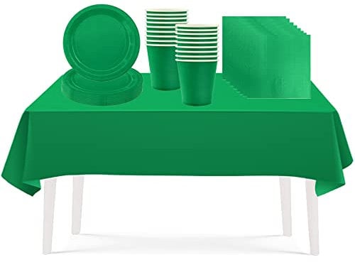 ATBEAMEN 53PCS Green Party Tableware Decorations for Kids Christmas,Disposable Party Tableware Set Tablecloth Table Covers,7inch Paper Plates,Paper Napkins,Cups for Xmas Birthday Wedd