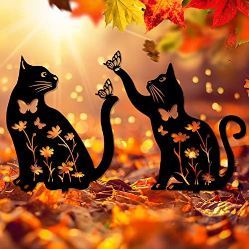 YiYa 2 Pacchi Decorazioni da giardino da gatto in metallo, Pali di giardino decorativo per gatti metallici, decorazioni per esterni per gatti in metallo per giardino da giardino amanti del gatto