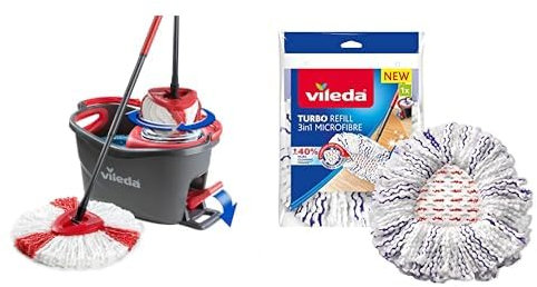 Vileda Easy Wring & Clean Turbo balai avec seau à pédale, Manche télescopique 85 – 130cm, balai à franges avec essoreur & Recharge Turbo 3 en 1, 1 pièce, +40 % de puissance de nettoyage supplémentaire