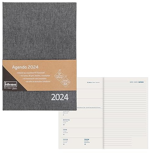 Idena 11058 - Terminkalender 2024, DIN A5, anthrazitgrau, 192 Seiten, 1 Woche auf 1 Seite, Agenda, Wochenplaner
