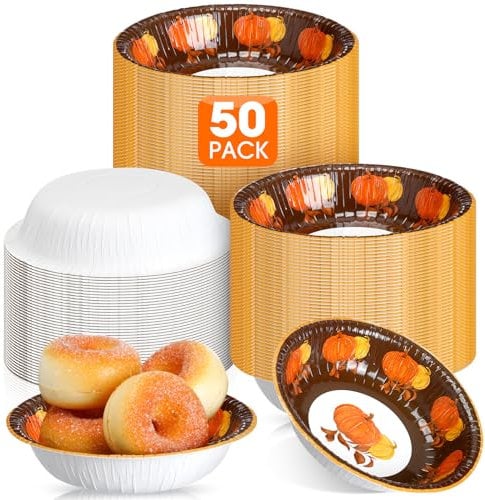 Sliner 50 Pcs 12 oz Thanksgiving Paper Bowls Pumpkin Pattern Hot Soup Bowls Fall Disposable Bowls Serving Salad Bowls Snack Bowls for Dessert Milk Cereal for Thanksgiving Holiday Party (Orange)