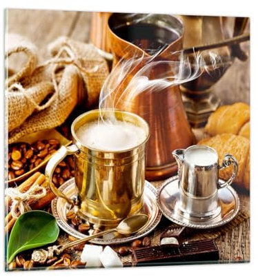 Bilder auf Glas Kaffee Gastronomie Küche Glasbild 30x30cm Wandbilder Dekoration Wohnzimmer Schlafzimmer Küche Deko Klein Wanddeko Bild im Glas Wand Kunstdruck Art Modern Wall Decor GAC30x30-5217