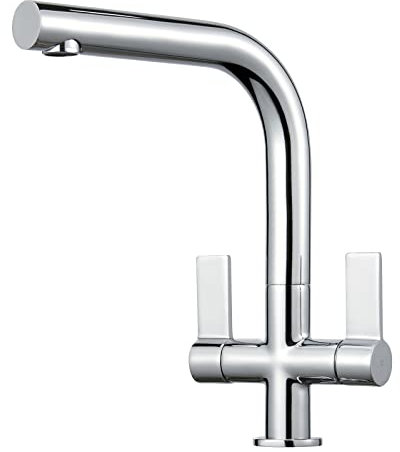 Peppermint Dual Lever Kitchen Taps L-Shape Kitchen Sink Mixer Tap Rectangle 360 Swivel Spout Mixer Taps for Kitchens Sink 1 Hole Monobloc Modern Faucet Polished Chrome