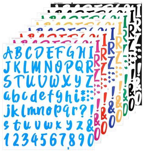 8 Blätter Bunte Buchstaben Aufkleber, Briefkasten Nummern Aufkleber, Selbstklebende Buchstaben Nummern Aufkleber, Klebebuchstaben für Scrapbooking, DIY Grußkarten Dekoration, Bastelarbeiten