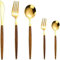 Tafelbesteck, 30-teiliges Besteckset Aus Edelstahl Mit Holzgriffen, Besteck Für 6 Personen, Tafelbesteck Für Den Haushalt, Bankettbesteck,30 Stück Gold,Picturesque234