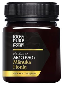 100% Pure Manuka Honig MGO 550+ - Rohhonig hergestellt und abgefüllt in Neuseeland mit zertifiziertem Methylglyoxal Gehalt - Natürlicher Immunsystem-Booster - 250g