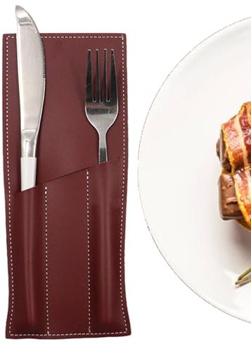 TRISTO Leather Silverware Pouch | Leather Cutlery Silverware Sleeves | Oil-Proof Tableware Utensil Holders, Teaspoon Fork Sleeves for Dining Room & Restaurant