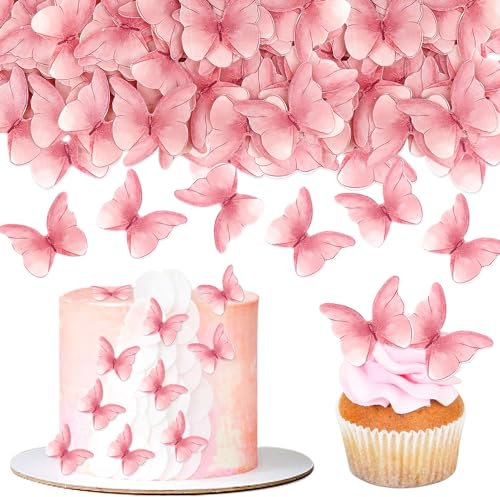48Pcs Edible Butterfly Cupcake Toppers 3D Edible Butterfly Cake Topper Pink Butterfly Cupcake Decoration Picks Wedding Baby Shower Party Wedding Anniversary Birthday Party Cupcake Decoration