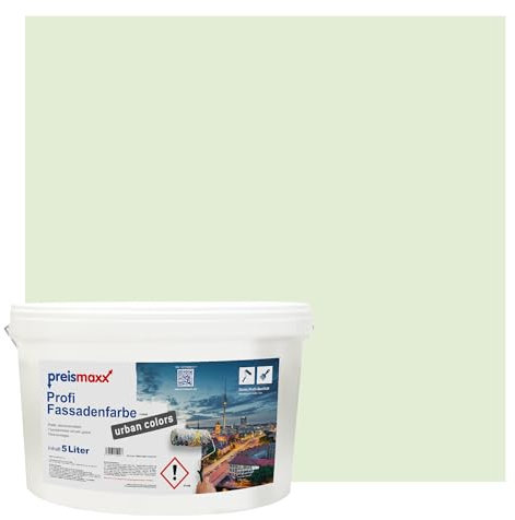 Preismaxx Profi Fassadenfarbe urban colors, bunte Außenfarbe, grün, pastellgrün, pastel green 5L, matte, wasserabweisende Aussen-Dispersion, hohe Wasserdampfdurchlässigkeit