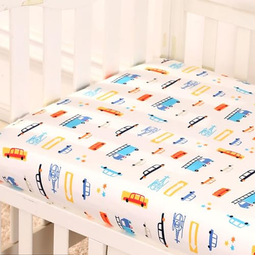 Odot Spannbettlaken für Kinderbett, Kinderwagen Matratzenbezug, Weich Gestrickte Baumwolle Baby Spannbetttuch Stubenwagen Bezug für Babybett/Beistellbett mit Gummizug (Auto,200x100x6cm)