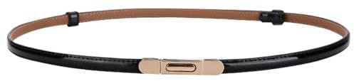 TANCUDER Damen Skinny Gürtel, Schwarz, Verstellbarer Dünner Ledergürtel, Einstellbar, Schmal, Klassischer Stil, Vielseitig und Praktisch