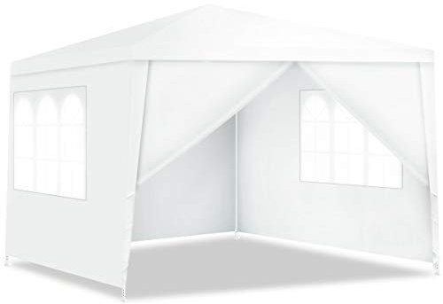 COSTWAY 3 x 3m Gazebo, Outdoor Patio Pavilion Screen Shelter with 4 Removable Sidewalls, Wedding Awning Canopy Party Event Tent for Garden, Lawn & Backyard (White)