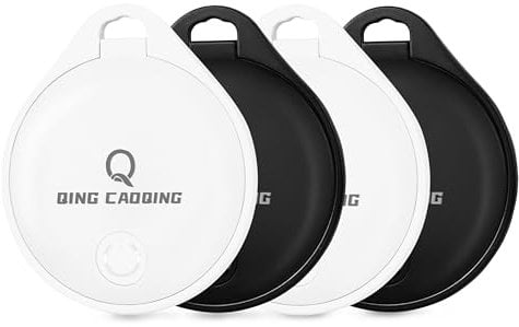 QING CAOQING Air Tag 4 Pack Buscar App para Apple (Sólo iOS), Localizador para Llaves, Cartera, Equipaje, Mochila, Batería Reemplazable, Llavero Incluido (No para Android)