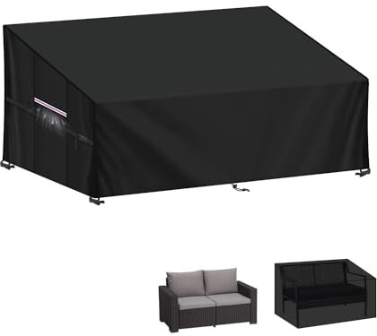 LAMUNI Funda para Banco de Jardín 2 Plazas Funda Sofá Exterior Funda Protectora para Banco de Jardin 420D Oxford Funda para Sofá de Exterior Impermeable Funda Banco Mueble Jardín, 147x85x80/60cm