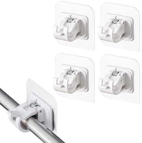 4 Pcs Towel bar Curtain Hook Holder,Curtain Rod Wall Bracket,Self-Adhesive Curtain Rod Support,for bathrooms,Kitchens and Hotels etc,for Variety of Surfaces Such as Furniture,Smooth Glass etc(White)