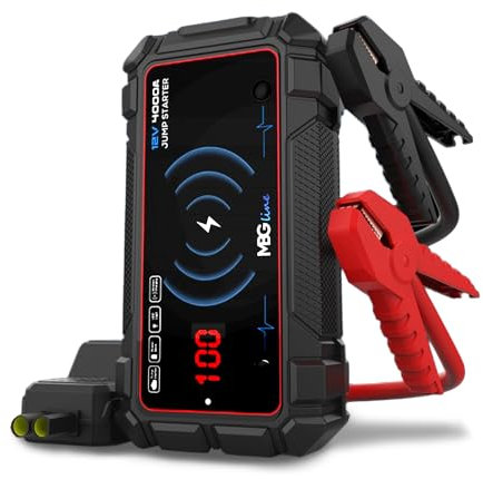 MBG line® Demarreur Batterie Voiture 4000A, Booster 20000mAh pour Moteurs Essence 8.0L ou Diesel 7.0L | Chargeur sans Fil QI 15W | Lampe de Poche LED at Fonction Powerbank