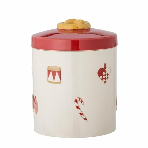 Bloomingville Yule Weihnachtsdose Rot – Stoneware-Dose 15x18 cm, festliche Aufbewahrung im nordischen Stil für Plätzchen & Deko, 82058343