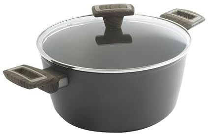 zanetti, Casseruola TERRA Alto Spessore, Casseruola Antiaderente Alluminio con Coperchio e 2 Maniglie Soft Touch Effetto Legno, Adatta a Tutti i Piani Incluso Induzione, Diametro 24 cm, Pack Riciclato