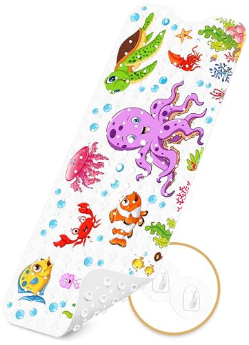 Badewannenmatten rutschfest Kinder，100% BPA frei Enthält 2 Haken zum Aufhängen,100x40cm，Antirutschmatte für Badewanne，Duschmatte,schimmelresistent & maschinenwaschbar,Badematte Kinder Badewanne