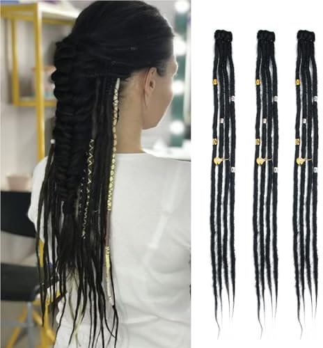 Dsoar Clip In Dreadlock Verlängerungen 20 Zoll 3PCS Handgefertigte 0.6cm Synthetische Dreads mit Clips Soft Crochet Loc Extensions(1#)