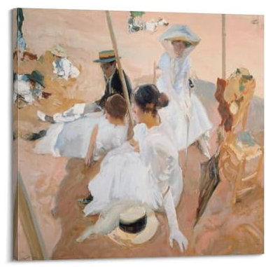 GOORAL Joaquin Sorolla - Œuvre de peintre - Sous le voile de la plage de Zarauz - Décoration murale - Décoration d'intérieur - Impression artistique - Pour chambre à coucher - 30 x 30 cm